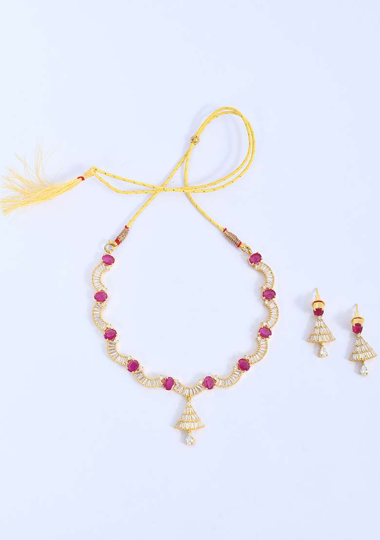 Red Gold Plated Stone Jewellery Set - Indya