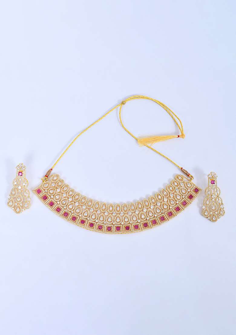 Red Gold Plated Stone Jewellery Set - Indya