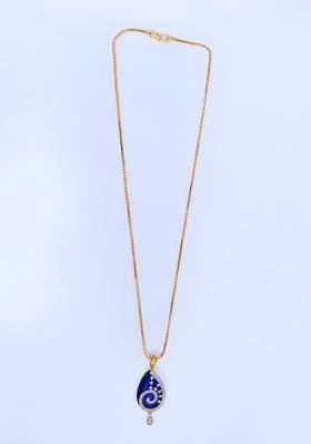 Blue 2 Designer Pendant With 1 Pair Of Earring And Gold Plated Chain Jewellery Set