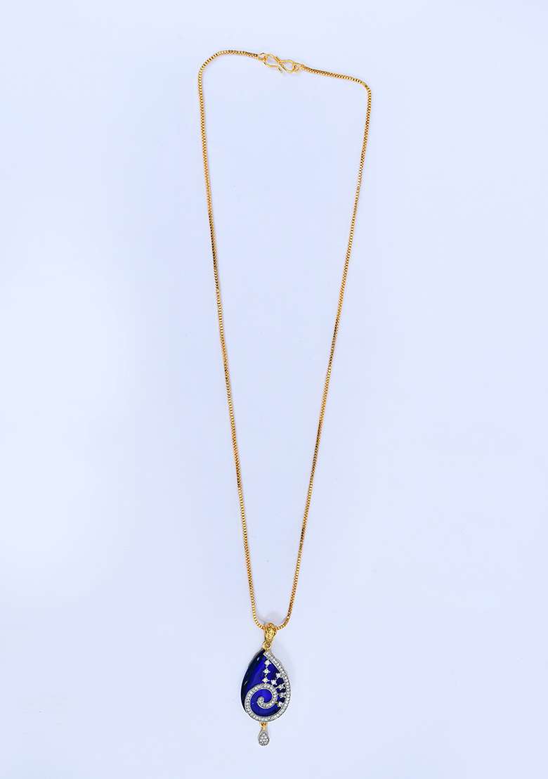 Blue 2 Designer Pendant With 1 Pair Of Earring And Gold Plated Chain Jewellery Set - Indya
