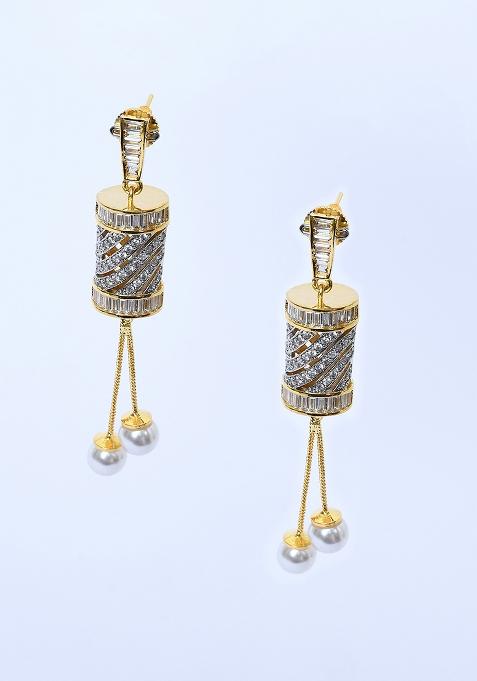 White 4 Designer Pendant With 1 Pair Of Earring And Gold Plated Chain Jewellery Set