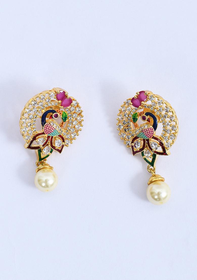 Multi 5 Designer Pendant With 1 Pair Of Earring And Gold Plated Chain Jewellery Set