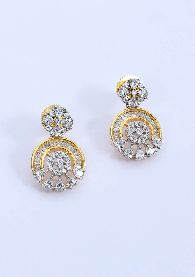 White 8 Designer Pendant With 1 Pair Of Earring And Gold Plated Chain Jewellery Set - Indya