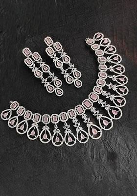 Pink Silver Plated Ad Necklace Set