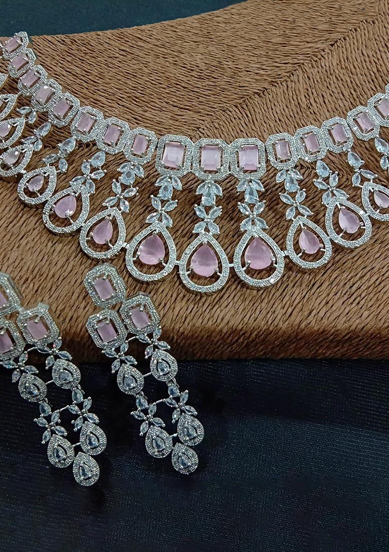 Pink Silver Plated Ad Necklace Set