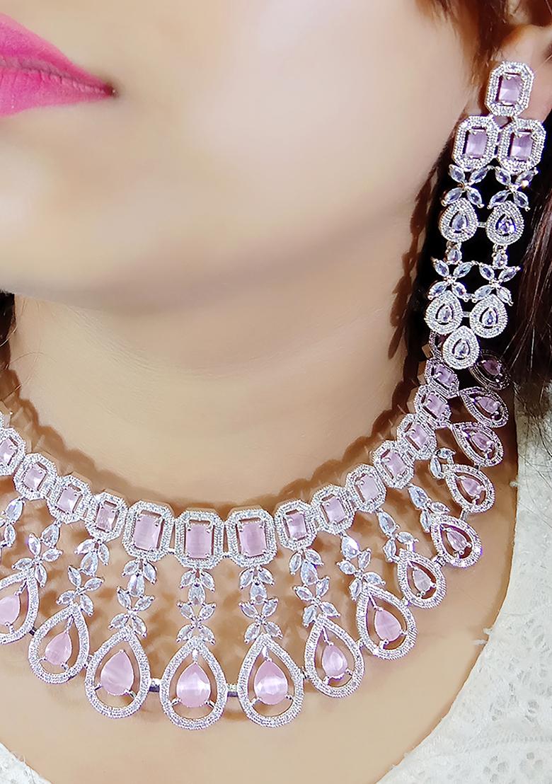 Pink Silver Plated Ad Necklace Set