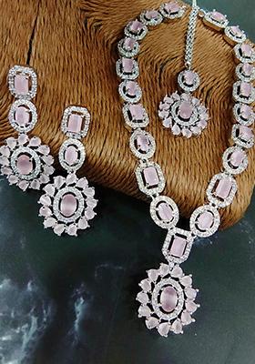 Pink Silver Plated Ad Necklace Set