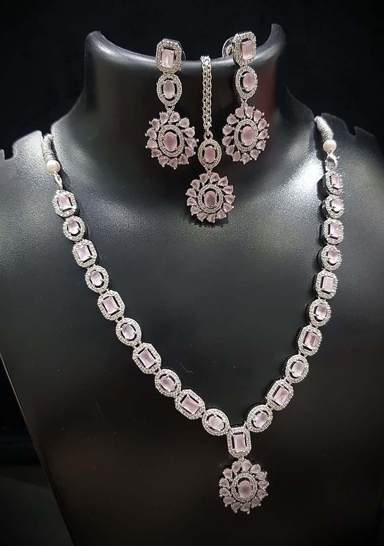 Pink Silver Plated Ad Necklace Set
