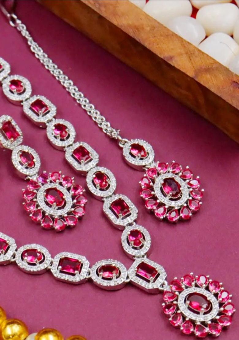 Red Silver Plated Ad Necklace Set