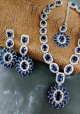 Blue Silver Plated Ad Necklace Set