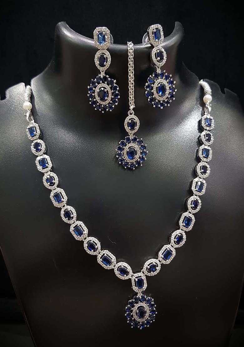 Blue Silver Plated Ad Necklace Set