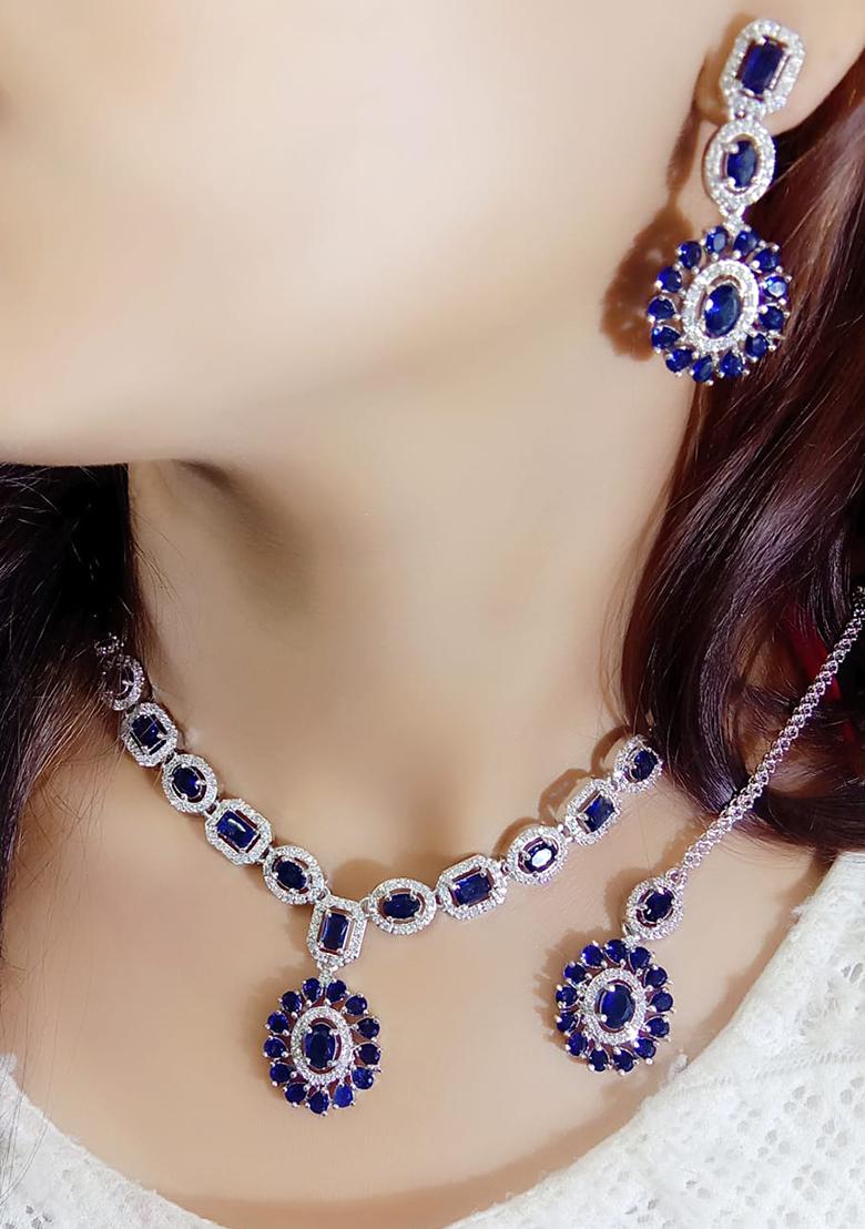 Blue Silver Plated Ad Necklace Set