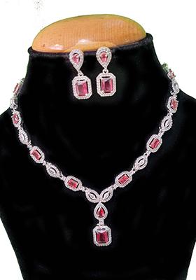 Red Silver Plated Ad Necklace Set