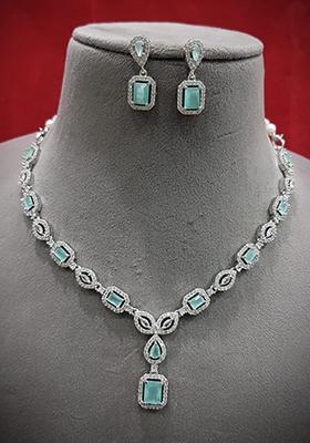 Teal Blue Silver Plated Ad Necklace Set