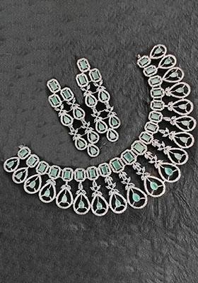Teal Blue Silver Plated Ad Necklace Set