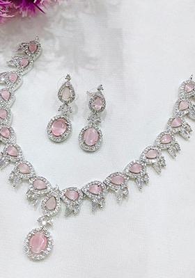Pink Silver Plated Ad Necklace Set