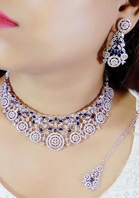 Blue Silver Plated Ad Necklace Set