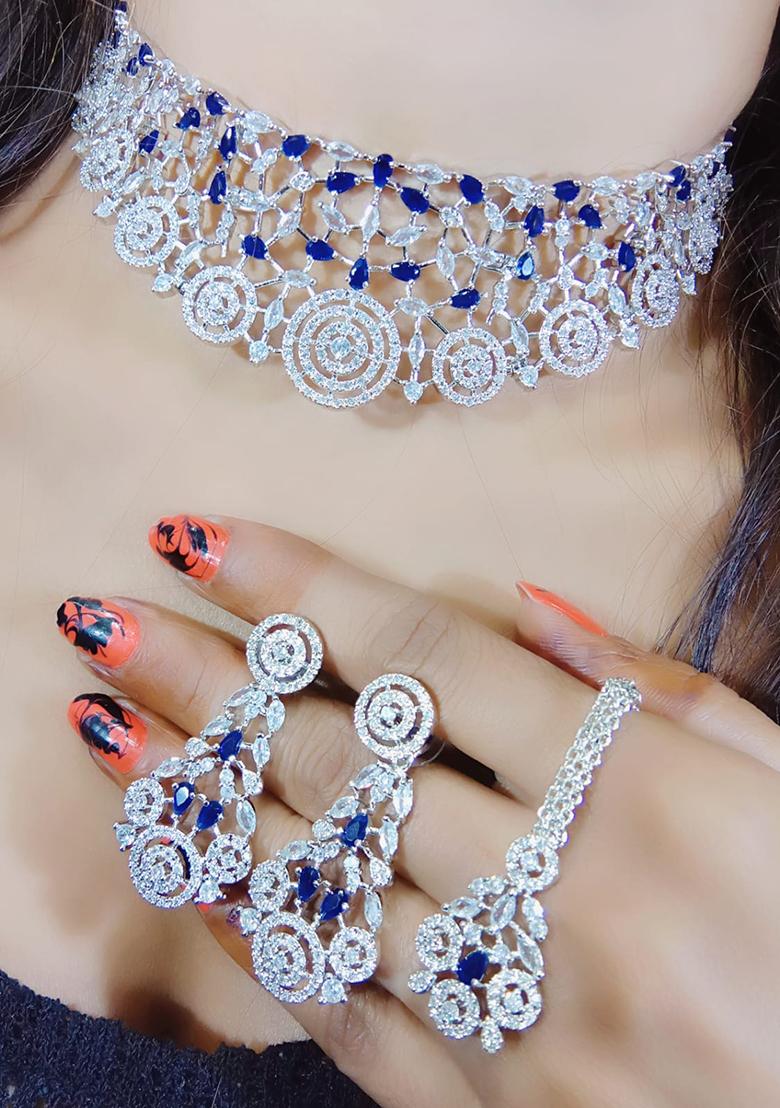 Blue Silver Plated Ad Necklace Set