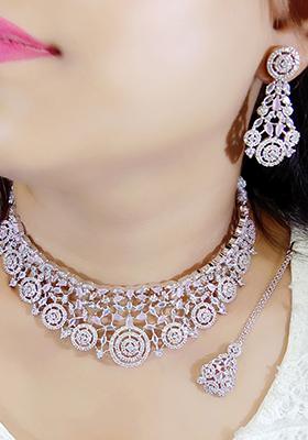 Pink Silver Plated Ad Necklace Set