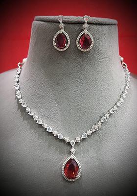 Red Silver Plated Ad Necklace Set