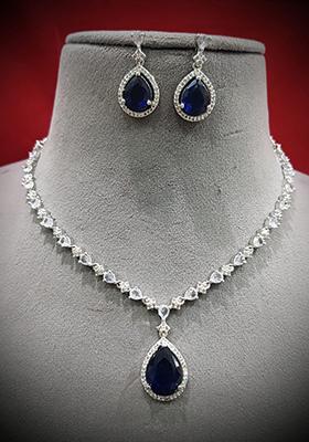 Blue Silver Plated Ad Necklace Set