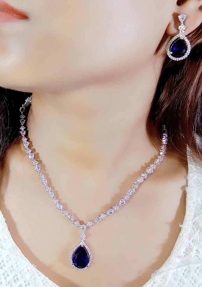 Blue Silver Plated Ad Necklace Set