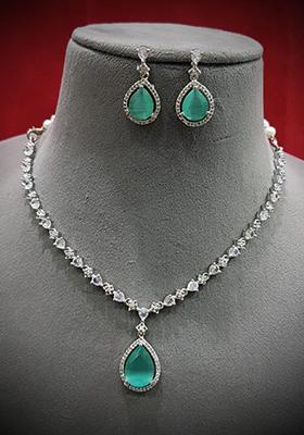Teal Blue Silver Plated Ad Necklace Set