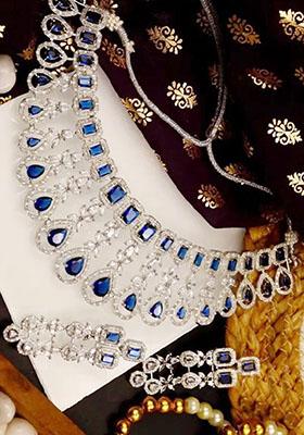 Blue Silver Plated Ad Necklace Set