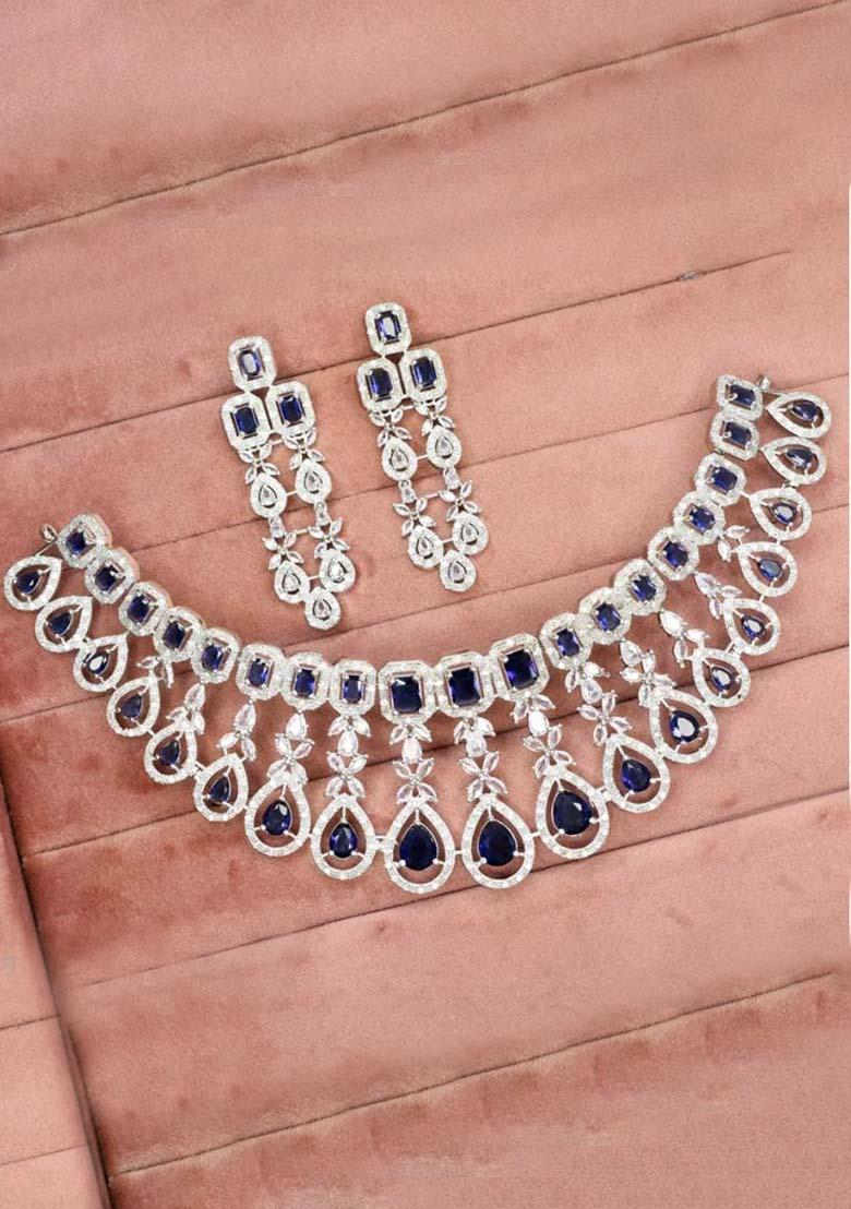 Blue Silver Plated Ad Necklace Set