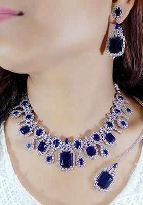 Blue Silver Plated Ad Necklace Set