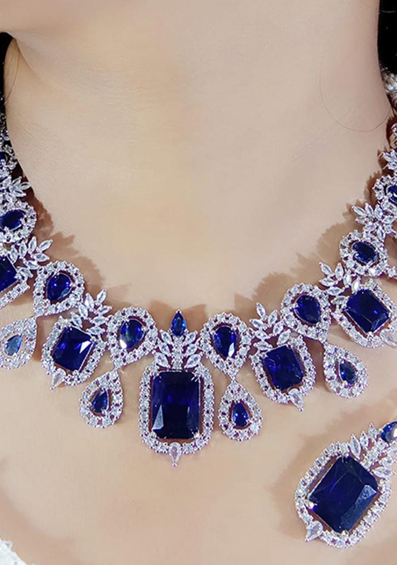 Blue Silver Plated Ad Necklace Set