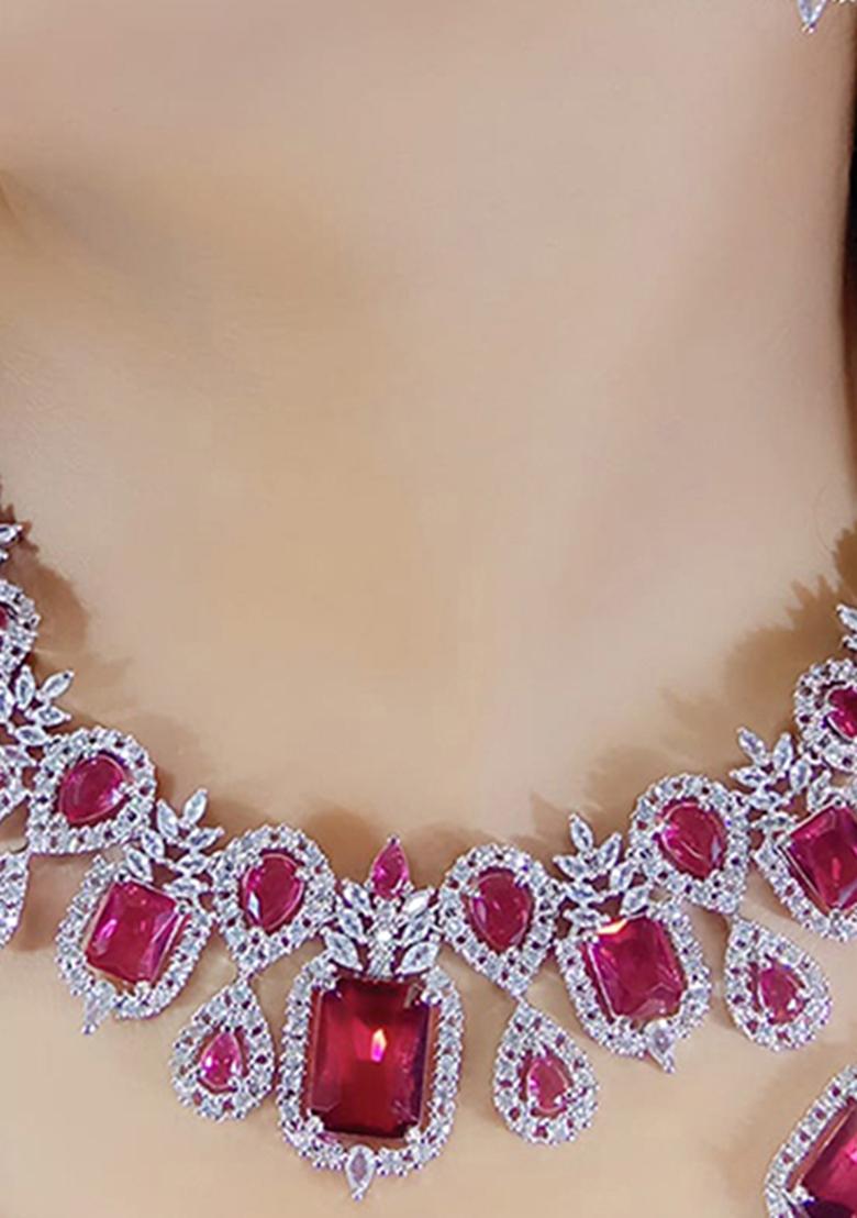 Red Silver Plated Ad Necklace Set