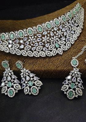 Teal Blue Silver Plated Ad Necklace Set