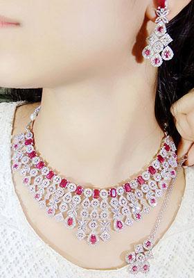 Maroon Silver Plated Ad Necklace Set