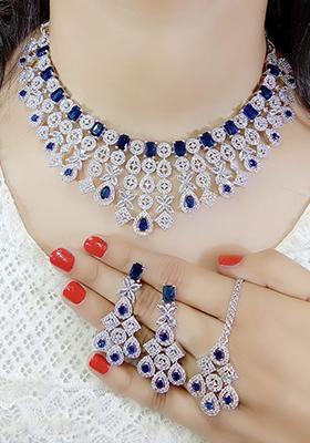 Blue Silver Plated Ad Necklace Set