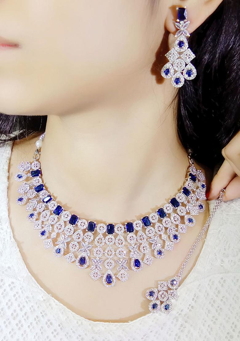 Blue Silver Plated Ad Necklace Set