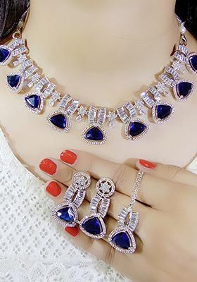 Blue Silver Plated Ad Necklace Set
