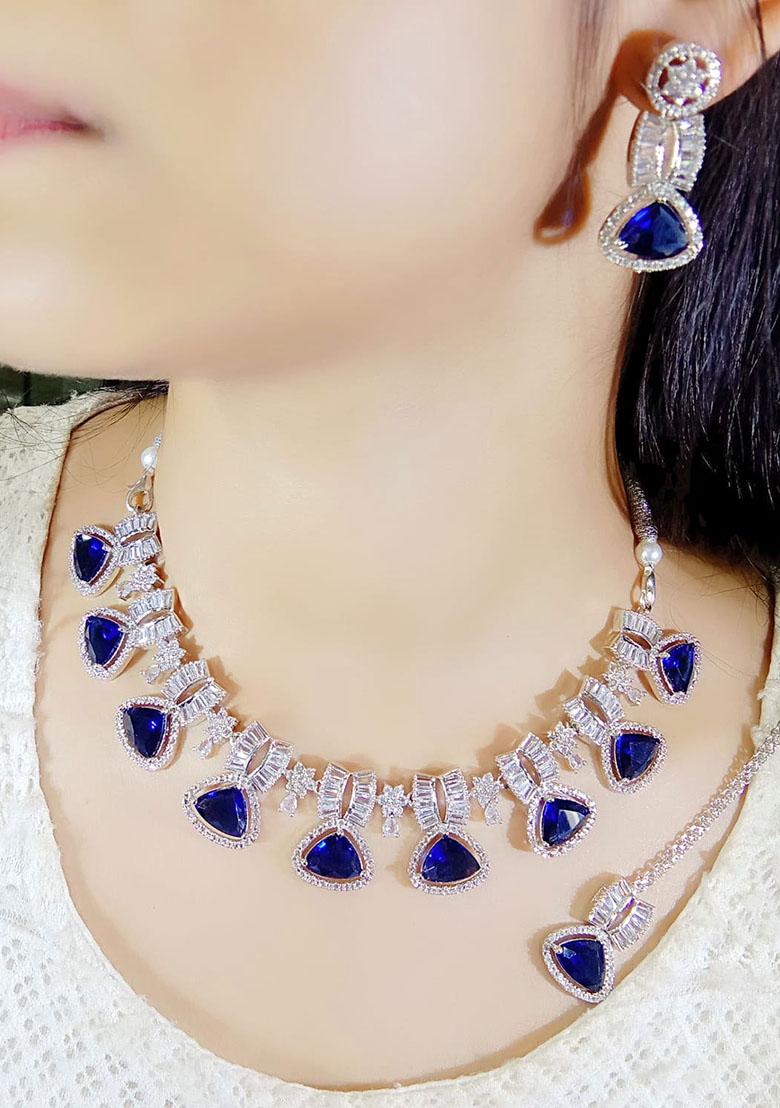 Blue Silver Plated Ad Necklace Set