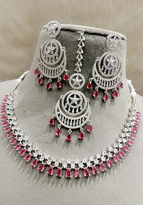 Red Silver Plated Ad Necklace Set