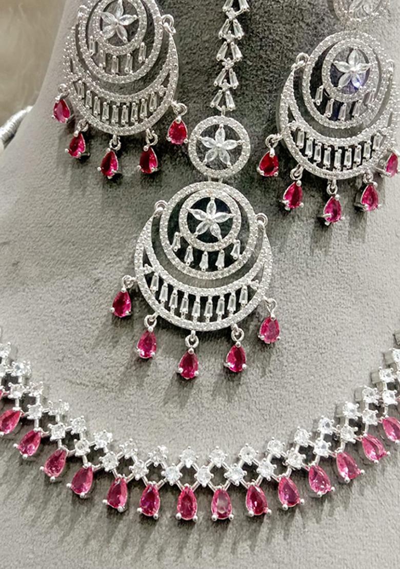 Red Silver Plated Ad Necklace Set