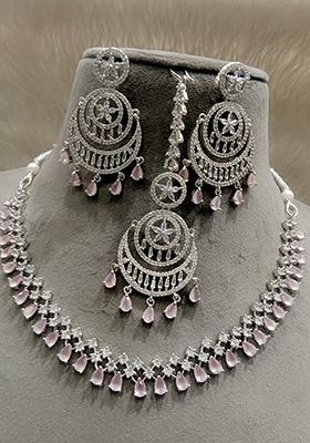 Pink Silver Plated Ad Necklace Set