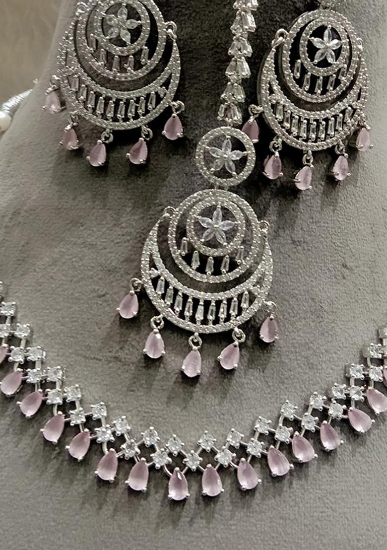 Pink Silver Plated Ad Necklace Set