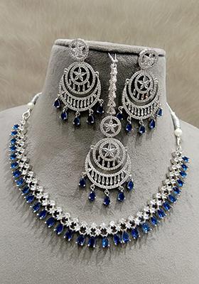 Blue Silver Plated Ad Necklace Set