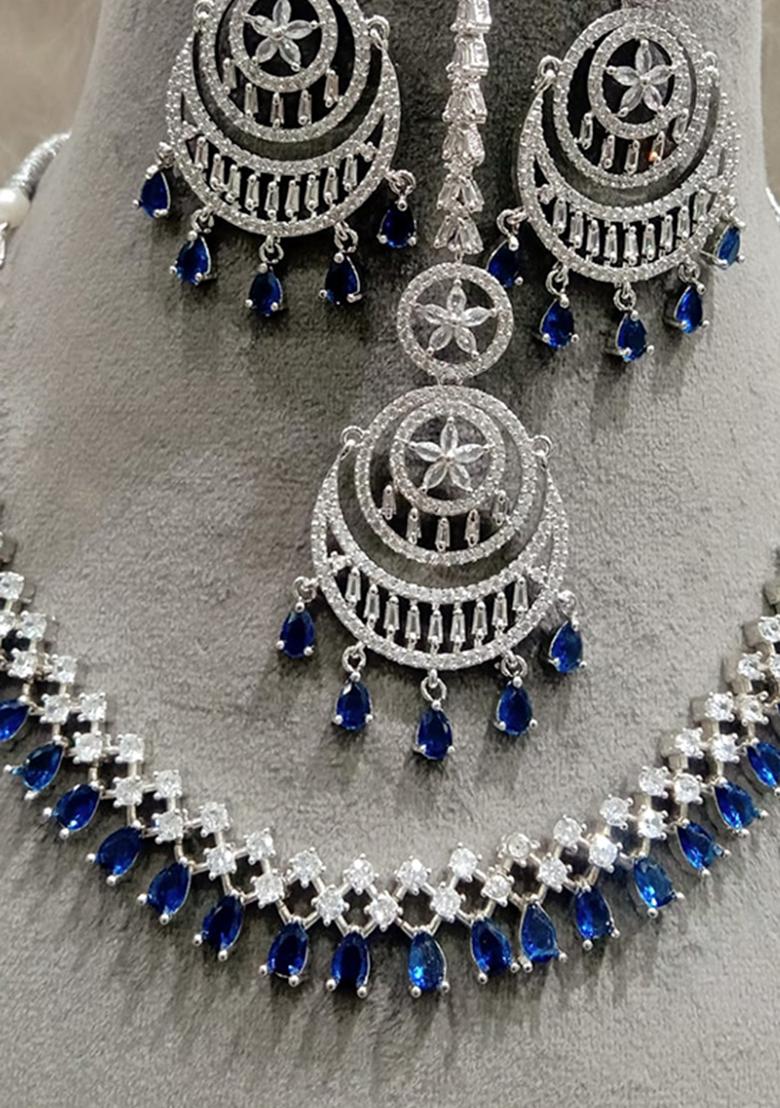 Blue Silver Plated Ad Necklace Set