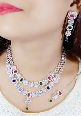 Multi Silver Plated Ad Necklace Set