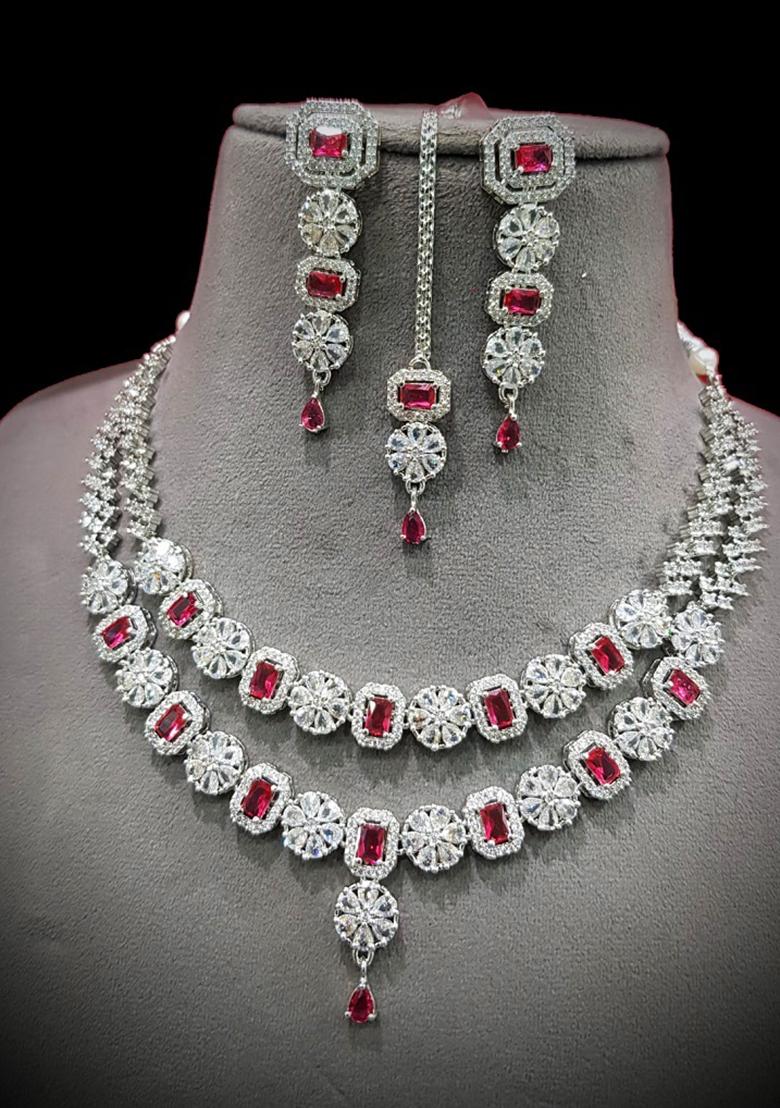 Red Silver Plated Ad Necklace Set