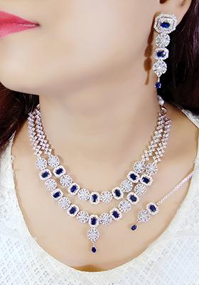 Blue Silver Plated Ad Necklace Set