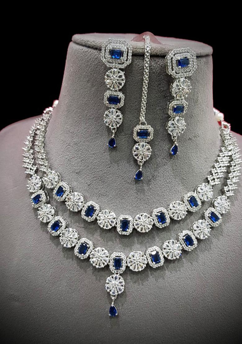 Blue Silver Plated Ad Necklace Set
