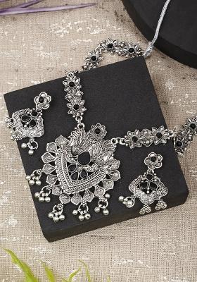 Black Silver Plated Alloy Necklace Set