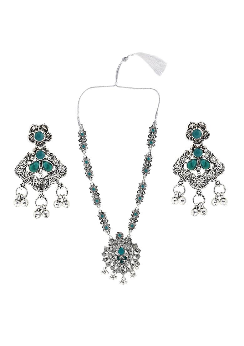 Green Silver Plated Alloy Necklace Set